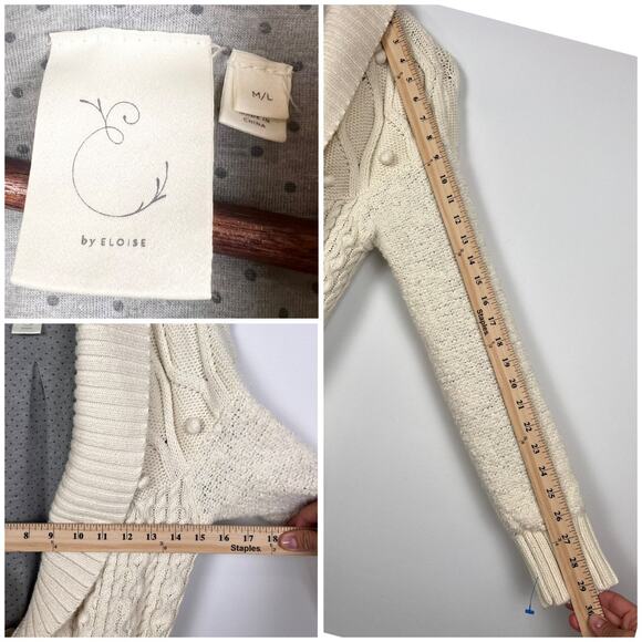 Anthropologie M/L Eloise Ivory Cable Knit Belted Cardigan Sweater Long Boho - Picture 4 of 9